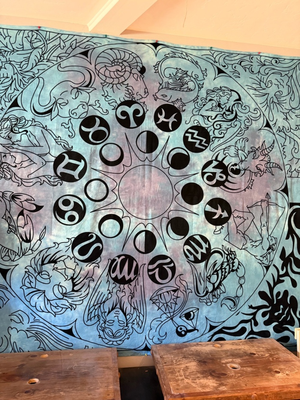 Astrology Zodiac Tapestry in Turquoise and Lavender